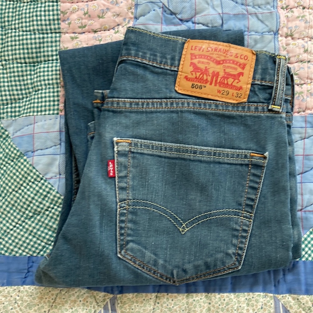 Levi's Men's Straight Jeans Blue with Tan Patch